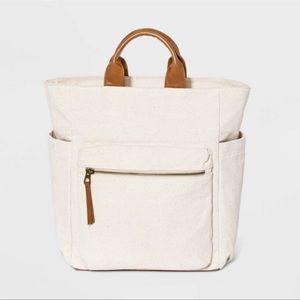 Universal thread utility backpack white canvas with brown leather